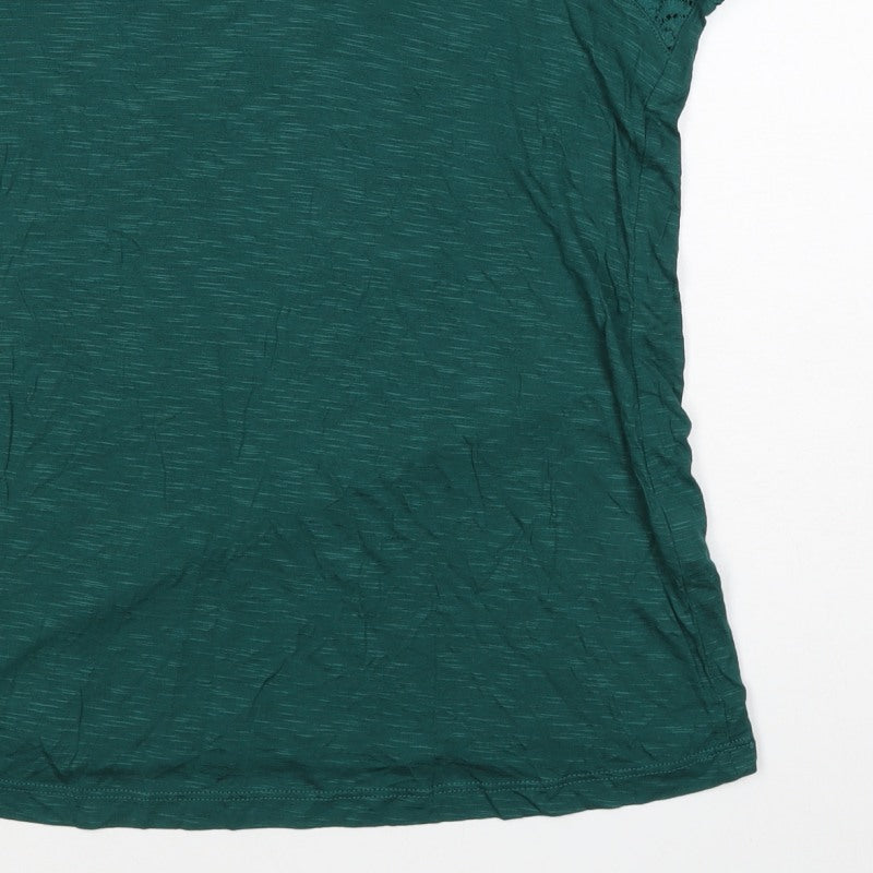 Dorothy Perkins Women Green Size 14 V-Neck Lace Sleeve T-Shirt