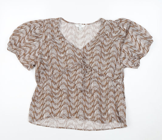 Marks and Spencer Women Brown Geometric V-Neck Wrap Blouse UK 16