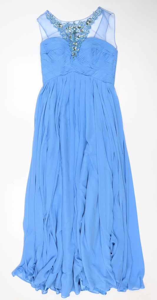 JS Collections Women Blue UK 8 Maxi Beaded Sweetheart Formal Dress