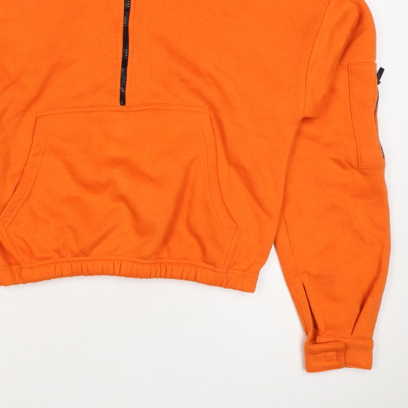 Boohoo Women Orange L Half Zip High Neck Fleece Sweatshirt Kangaroo Pocket