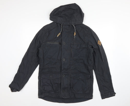Back view of O'Neill Men's Black S Adventure Hooded Military Jacket Cotton Hyperdry