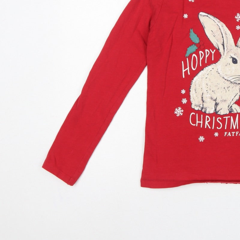 Additional view of FatFace girls’ red 12-13 years christmas bunny graphic long sleeve t-shirt