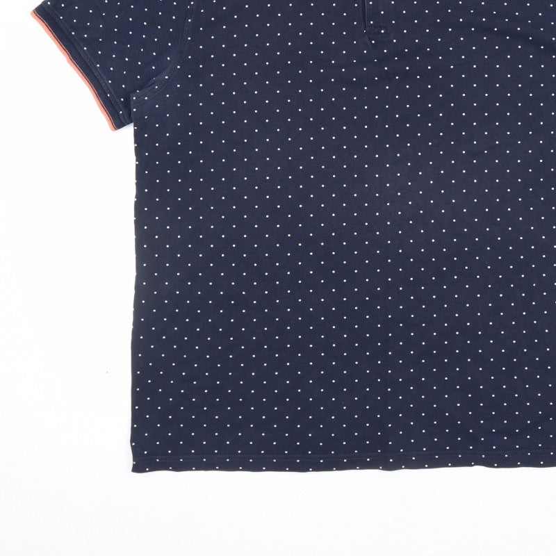 Racing Green Men's Blue L Polka Dot Cotton Short Sleeve Polo Shirt
