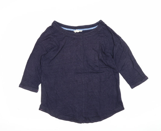 White Stuff Women’s Blue UK 8 Linen 3/4 Sleeve Round Neck Blouse