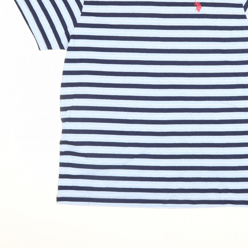 U.S. Polo Assn. Men's Blue Navy Striped Logo Crew Neck T-Shirt L