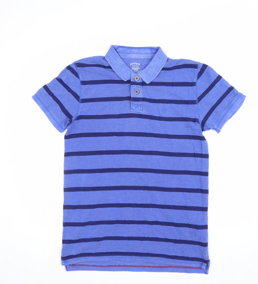 Back view of FatFace Teens Blue Navy Striped Cotton Short Sleeve Polo Shirt S