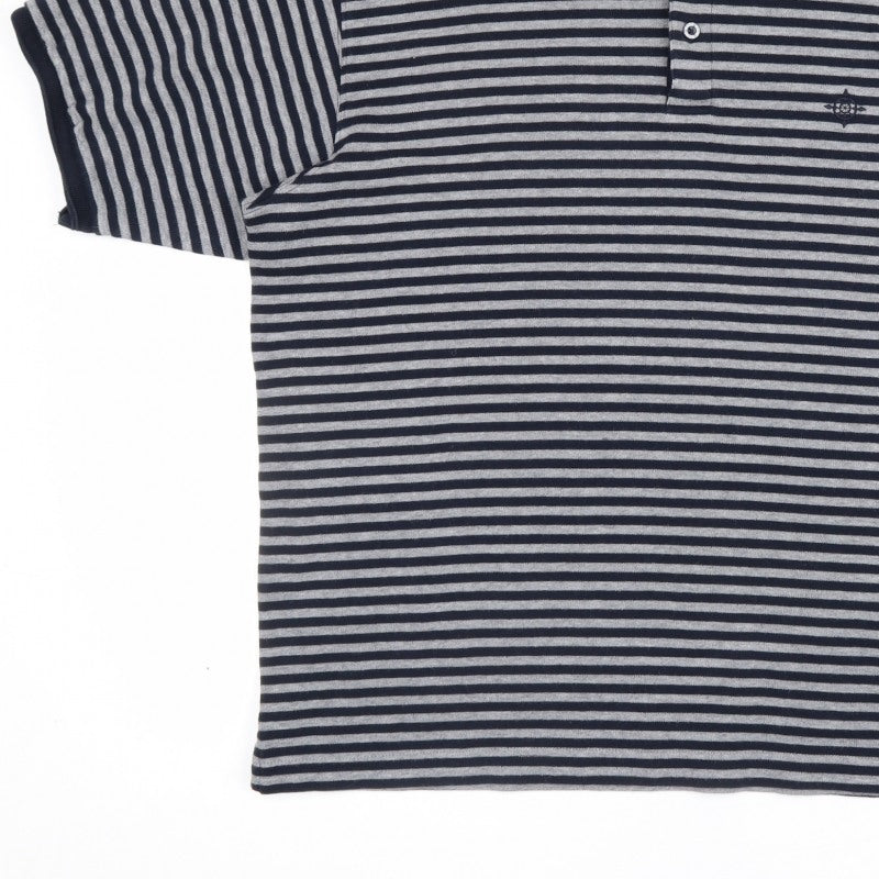 Maine New England Men's Blue Grey Striped Cotton Polo Shirt L