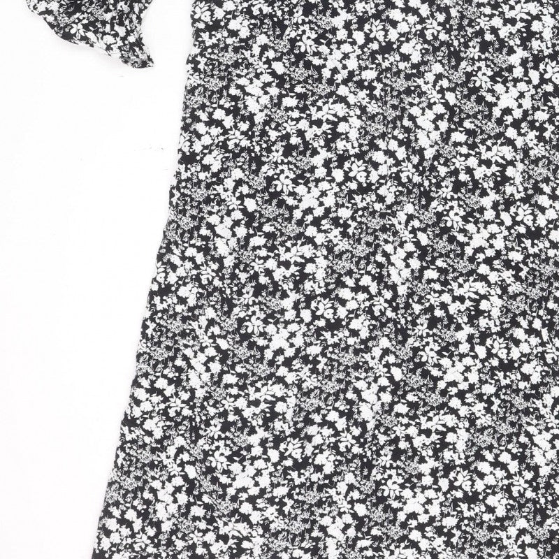 Marks & Spencer Women Black Floral Size 8 Midi Fit & Flare Dress