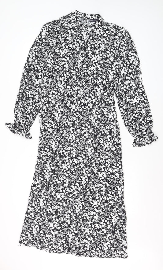 Marks & Spencer Women Black Floral Size 8 Midi Fit & Flare Dress