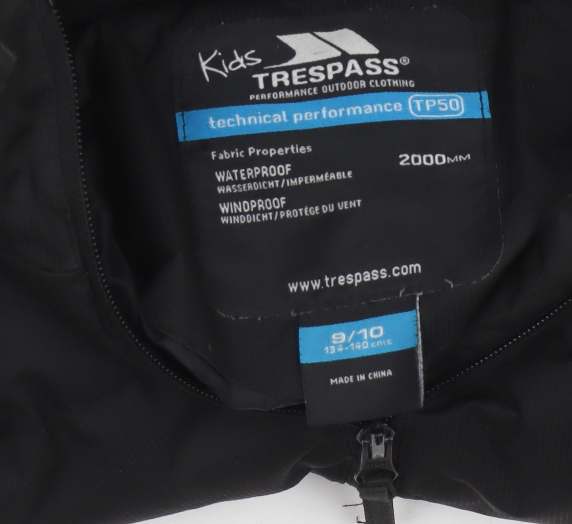Trespass Girls Black 9-10 Years Waterproof Hooded Parka Coat