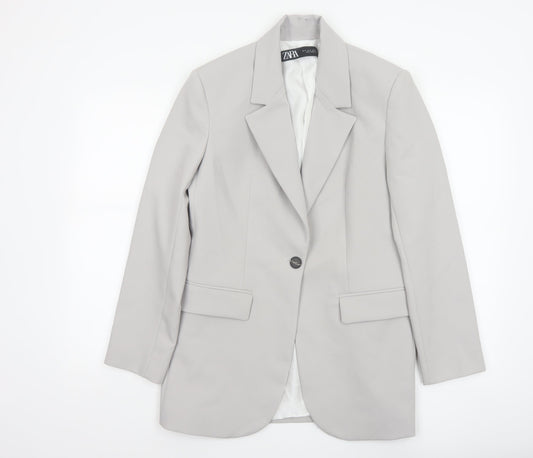 Zara Women Grey XS Long Tailored Peak Lapel Blazer Jacket