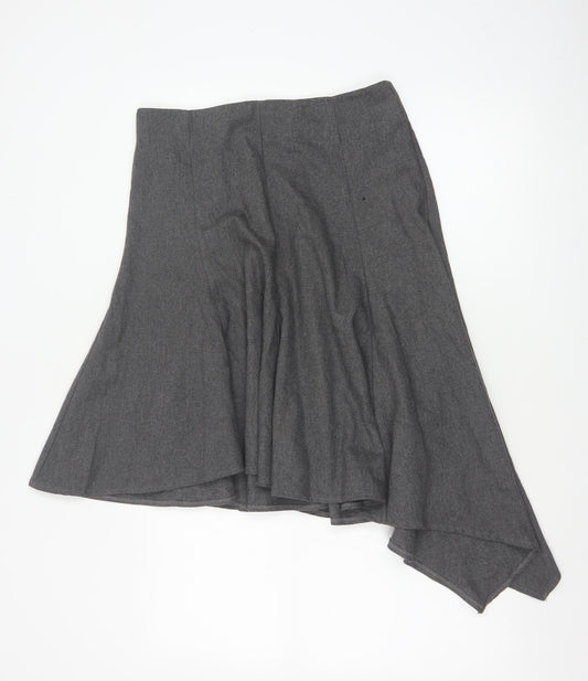 Topshop Women Grey UK 10 Asymmetric Flare Midi Wool Blend Skirt
