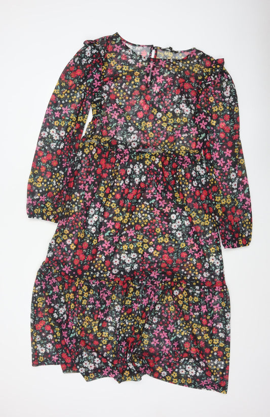 Next Women Multicoloured Floral UK 12 Midi A-Line Chiffon Dress