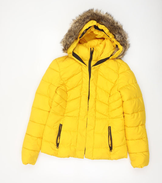 Tu Women Yellow Size 10 Puffer Jacket Faux Fur Hood Winter