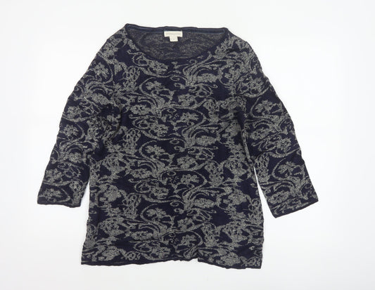 Monsoon Women’s Blue Silver Floral Glitter Knit Jumper UK 18