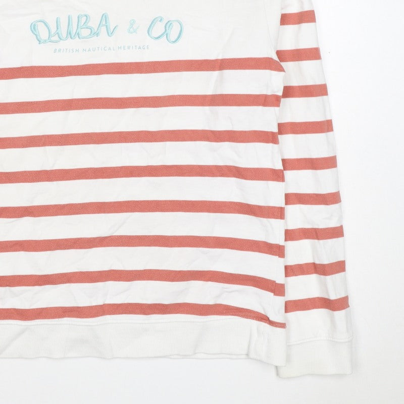 Quba & Co Women’s White Red Striped Logo Pullover Sweatshirt UK 14