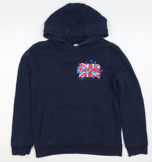 Back view of M&S boys’ navy 12-13 years pullover hoodie royalty graphic cotton