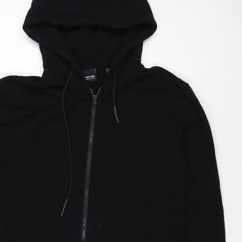 Only & Sons Men's Black M Full Zip Hooded Sweatshirt Pockets