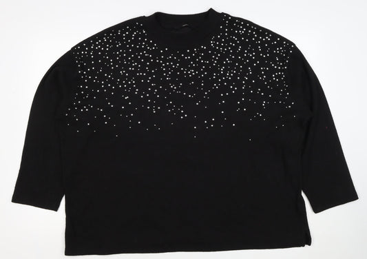 George Women Black XL Rhinestone Stud 3/4 Sleeve Jersey T-Shirt 20-22