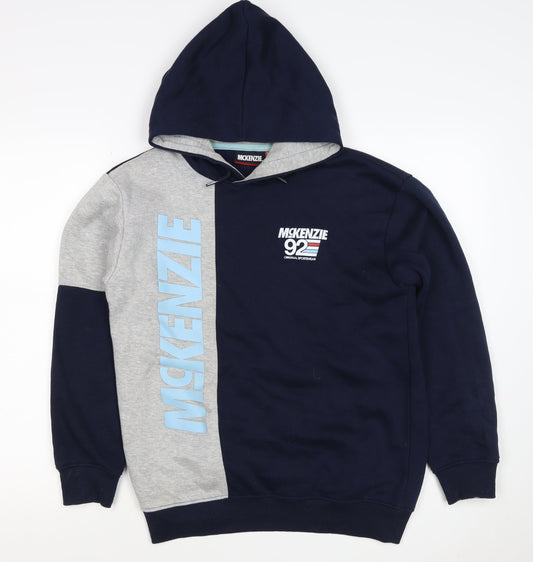 Back view of McKenzie boys’ blue grey 3-4 years pullover logo hoodie