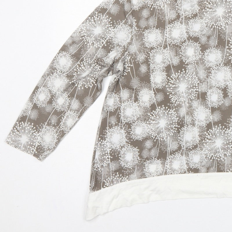 Saloos Women Brown Floral Tunic Blouse UK 14 Long Sleeve Stretch