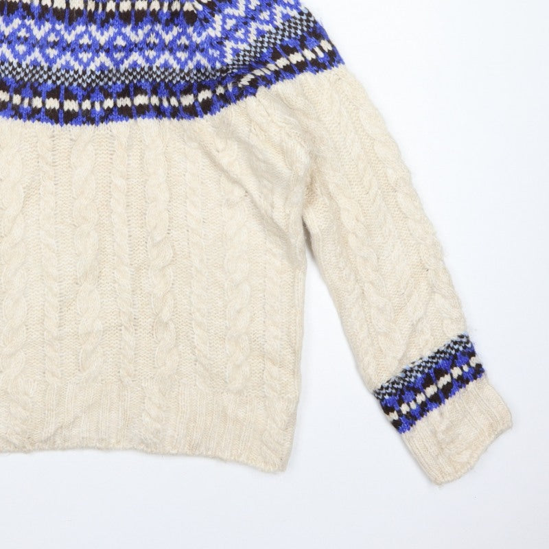 Marks & Spencer Women Ivory S Fair Isle Cable Knit Roll Neck Jumper