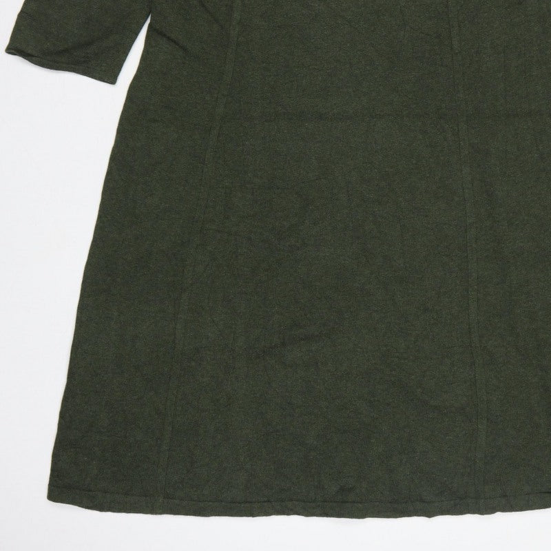 Lands' End Women Green L Knit Midi Shift Dress V-Neck 3/4 Sleeve