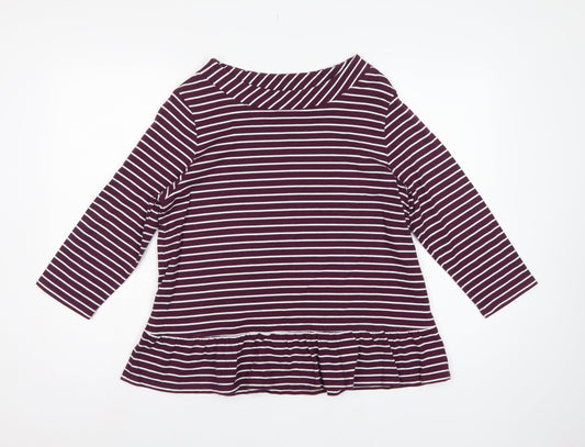 Joules Women Purple UK 14 Striped Ruffle Hem Long Sleeve Tunic Top