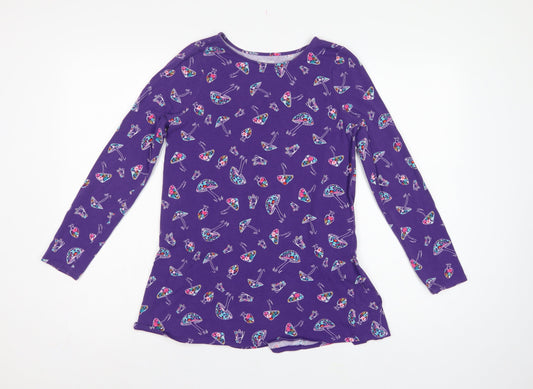 Back view of Lands' End Teens Purple Mushroom Print Long Sleeve Ruffle Tunic, size 10