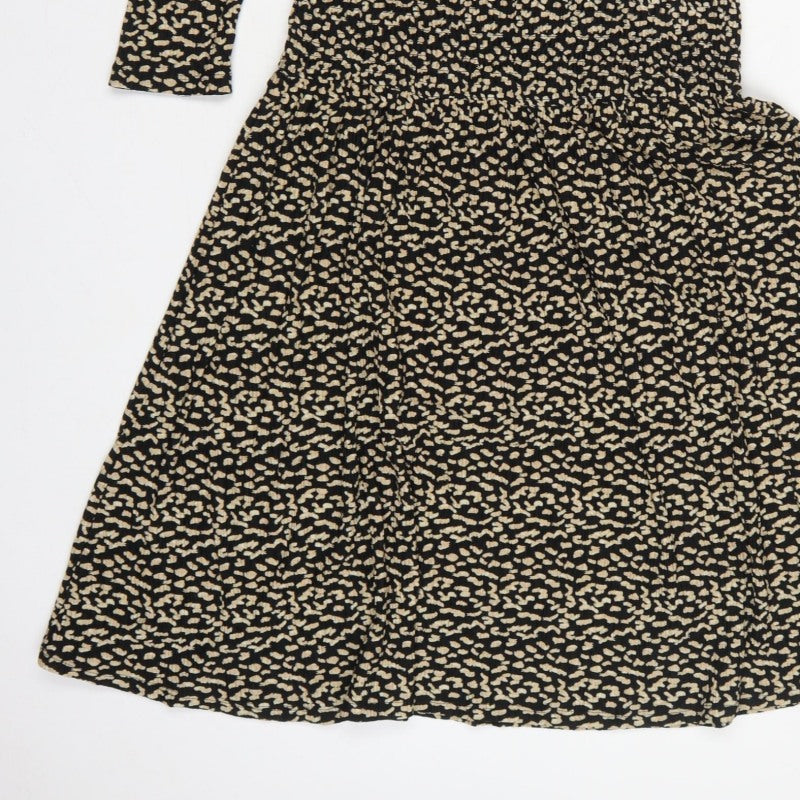 Next Women Black Beige Size 8 Fit & Flare Animal Print Midi Dress