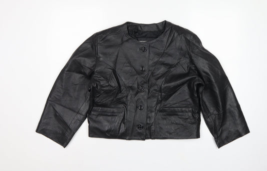 Antiloppe Women’s Black Leather Cropped Collarless Jacket Size L