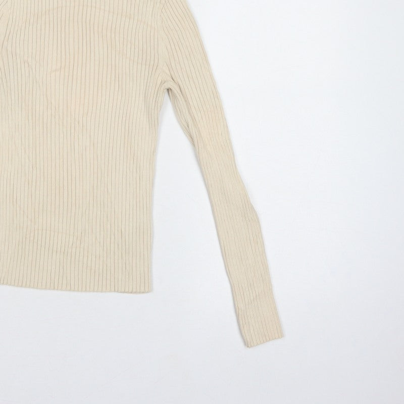 Zara Women’s Ivory UK 12 Ribbed Roll Neck Slim Fit Jumper