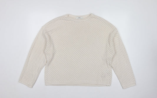 Marks & Spencer Women Ivory L Open Knit Round Neck Pullover Jumper