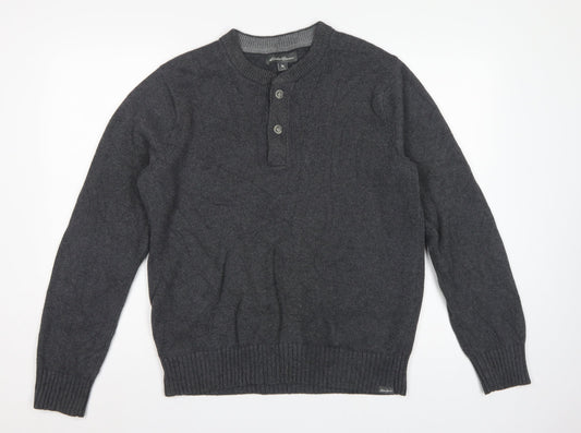 Eddie Bauer Mens Grey M Cotton Henley Knit Jumper Long Sleeve