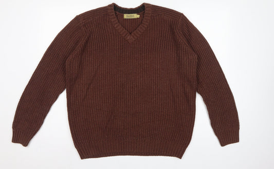 Back view of P.G. Field Men’s Brown L V-Neck Chunky Knit Acrylic jumper