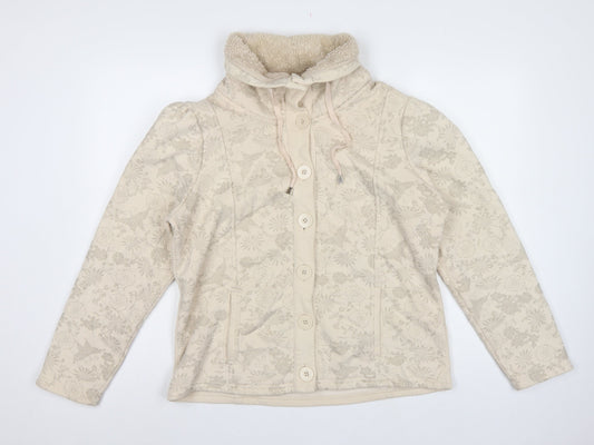 Per Una Women Ivory Floral Hooded Button Cardigan Sweatshirt L