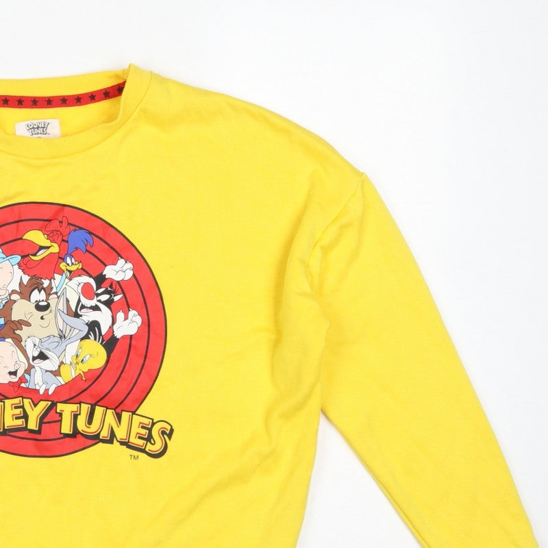 Looney Tunes Women Yellow XS Graphic Print Crew Neck Sweatshirt