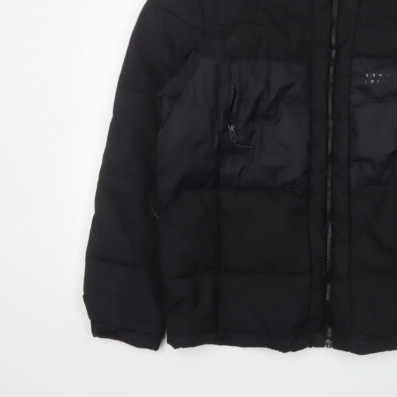 H&M Men’s Black L Quilted Puffer Jacket Full Zip Insulated