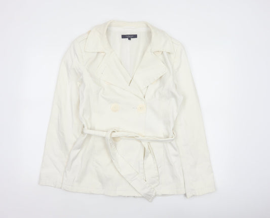 Debenhams Women Ivory Size 10 Belted Cotton Trench Coat