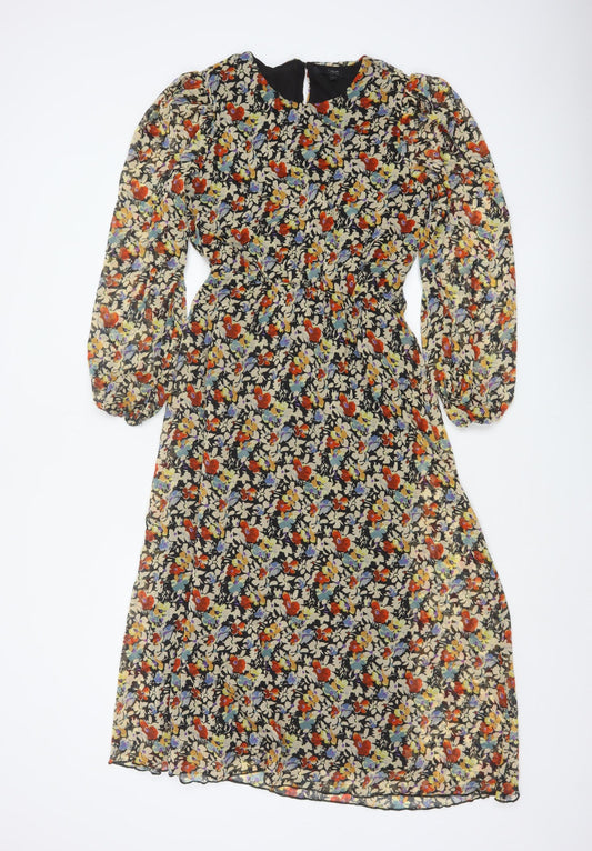 Next Women's Multicoloured Floral UK 8 Midi Fit & Flare Chiffon Dress