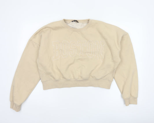 Pink Vanilla Women’s Beige L Boston Embroidered Oversized Sweatshirt