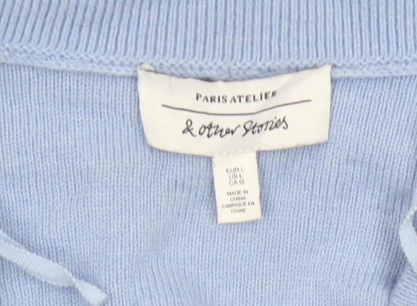 & Other Stories Women Blue L V-Neck Wool Blend Knit Pullover Jumper