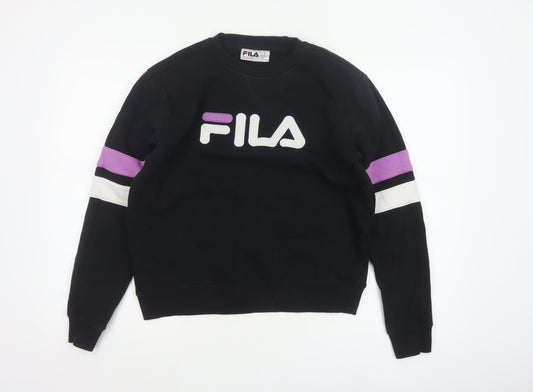 Fila Women’s Black M Pullover Sweatshirt Purple White Logo Crew Neck