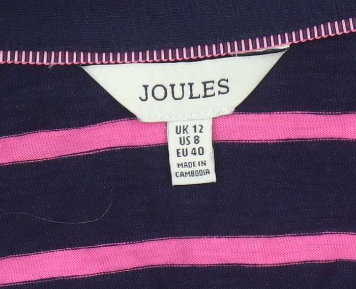 Joules Women Blue Pink Striped Long Sleeve Jersey Polo Top UK 12