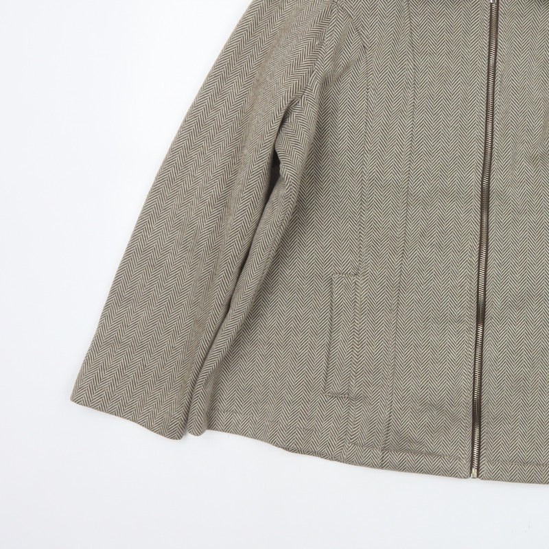 Marks & Spencer Women Brown UK 20 Herringbone Zip Jacket Collared