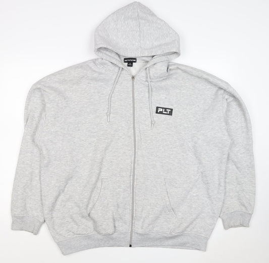 PrettyLittleThing Women Grey M Full Zip Logo Hooded Hoodie