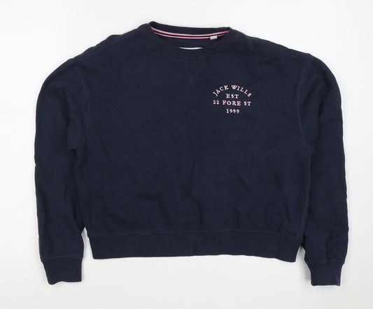 Jack Wills Women’s Blue UK 6 Logo Crew Neck Pullover Sweatshirt