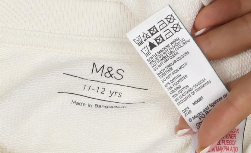 Marks and Spencer Girls Ivory Cat Graphic Rhinestone Pullover Sweatshirt 11-12