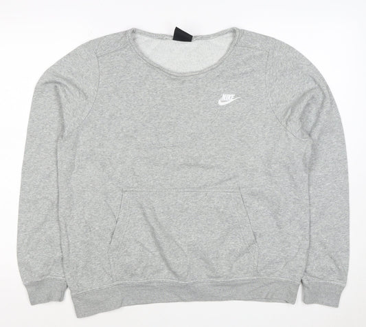 Nike Women’s Grey L Logo Crew Neck Pullover Sweatshirt with Pockets