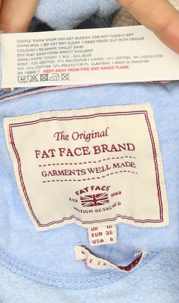 Fat Face Women Blue UK 10 Full Zip Hooded Cotton Blend Hoodie